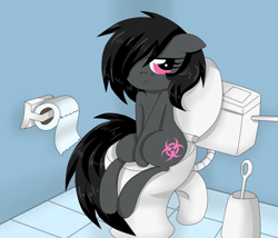 Size: 966x827 | Tagged: artist needed, source needed, safe, oc, earth pony, pony, but why, hair over one eye, looking at you, solo, toilet, toilet paper