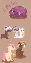 Size: 1000x2000 | Tagged: safe, artist:kiwigoat-art, oc, oc only, oc:apple spice, oc:gray scale, oc:little grey, oc:peach fuzz, oc:platinum melody, oc:riddle, magical lesbian spawn, offspring, parent:apple bloom, parent:babs seed, parent:button mash, parent:diamond tiara, parent:party favor, parent:pinkie pie, parent:silver spoon, parent:snips, parent:sweetie belle, parent:twist, parents:babstwist, parents:diamondbloom, parents:partypie, parents:silvermash, parents:sweetiesnips