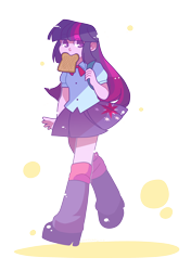 Size: 2232x3166 | Tagged: safe, artist:chiptoony, twilight sparkle, twilight sparkle (alicorn), alicorn, equestria girls, clothes, cute, eye clipping through hair, female, leg warmers, miniskirt, moe, mouth hold, no pupils, pleated skirt, schoolgirl toast, shoes, simple background, skirt, solo, transparent background, twiabetes