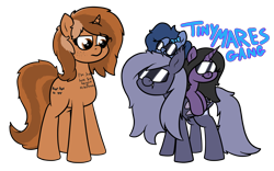 Size: 1915x1195 | Tagged: safe, artist:moonatik, derpibooru import, oc, oc only, oc:rivibaes, oc:selenite, oc:sign, oc:whinny, bat pony, earth pony, pony, unicorn, bat pony oc, body writing, bored, bow, disinterested, female, gang, hair bow, height difference, horse riding a horse, long mane, mare, ponies riding ponies, riding, short, simple background, sitting on pony, size comparison, size difference, sunglasses, text, transparent background, writing