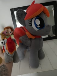 Size: 2736x3648 | Tagged: safe, artist:bluedragonflyplush, artist:lanacraft, oc, oc:arian blaze, pegasus, pony, collar, cute, eyes closed, irl, ocbetes, photo, plushie, smiling