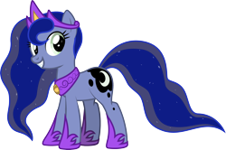 Size: 3201x2128 | Tagged: safe, artist:lightning stripe, derpibooru exclusive, oc, oc only, oc:princessmoonlight, earth pony, pony, 2020 community collab, blue coat, blue mane, crown, cutie mark, derpibooru community collaboration, ethereal mane, eyelashes, fangs, female, green eyes, grin, jewelry, mare, not luna, regalia, show accurate, simple background, smiling, solo, transparent background, vector