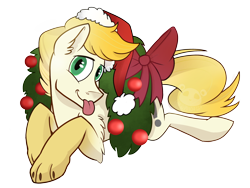 Size: 2800x2100 | Tagged: safe, artist:dangopanda667, oc, oc only, oc:exist, oc:existential panache, griffequus, original species, pony, christmas, christmas wreath, hat, holiday, santa hat, simple background, solo, tongue out, transparent background, wreath