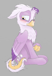 Size: 750x1088 | Tagged: safe, artist:quartz-poker, oc, oc only, oc:thundersong, classical hippogriff, hippogriff, blushing, broken source link, digital art, hippogriff oc, mixed media, no source available, pencil drawing, solo, traditional art