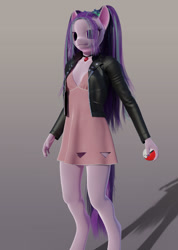 Size: 1536x2160 | Tagged: safe, artist:stellarator, aria blaze, anthro, unguligrade anthro, 3d, clothes, cosplay, costume, cycles, female, marnie (pokemon), not sfm, pokemon sword and shield, pokémon, solo, trenchcoat