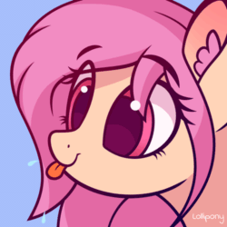 Size: 500x500 | Tagged: safe, artist:lollipony, part of a set, oc, oc only, oc:peach hack, pegasus, pony, :p, animated, bust, cute, ear fluff, eye shimmer, female, mare, ocbetes, pbbtt, raspberry, silly, silly pony, solo, spit, spittle, tongue out, ych result