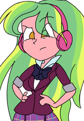 Size: 834x1200 | Tagged: safe, artist:treble clefé, lemon zest, equestria girls, clothes, crystal prep academy uniform, eyebrows visible through hair, hair over one eye, hands on hip, headphones, impossibly thin waist, school uniform, simple background, solo, transparent background, unleash the magic