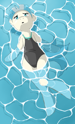 Size: 564x933 | Tagged: safe, artist:vinilyart, coco pommel, earth pony, semi-anthro, anatomically incorrect, clothes, female, floating, mare, one-piece swimsuit, relaxing, swimsuit, water