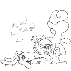 Size: 3000x3000 | Tagged: safe, artist:besttubahorse, roseluck, bottle, drunk, drunk bubbles, hedge, hedge pony, monochrome, sketch, text, topiary