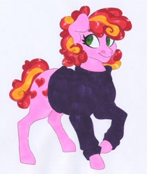 Size: 2371x2804 | Tagged: safe, artist:frozensoulpony, oc, oc:cranberry pie, earth pony, pony, clothes, female, mare, offspring, parent:cheese sandwich, parent:pinkie pie, parents:cheesepie, solo, sweater, traditional art
