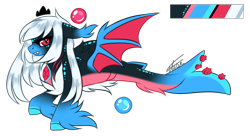 Size: 887x482 | Tagged: safe, artist:inspiredpixels, oc, oc only, hybrid, adoptable, bat wings, ear fluff, female, fins, fish tail, half-siren, simple background, solo, transparent background, unshorn fetlocks, wings