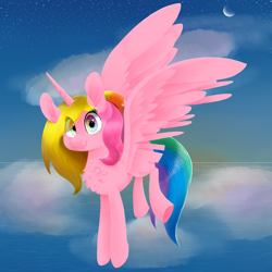 Size: 1500x1500 | Tagged: safe, artist:angiepeggy2114, oc, oc only, oc:evening light, alicorn, pony, alicorn oc, deviantart watermark, eye clipping through hair, female, mare, obtrusive watermark, solo, watermark