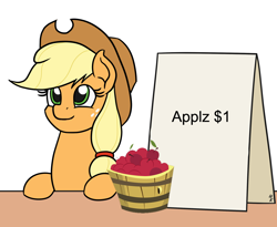 Size: 1100x900 | Tagged: safe, edit, applejack, earth pony, pony, apple, applejack's sign, food