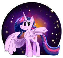 Size: 1350x1250 | Tagged: safe, artist:angiepeggy2114, twilight sparkle, twilight sparkle (alicorn), alicorn, pony, alternate hairstyle, chest fluff, circle background, female, mare, solo, watermark