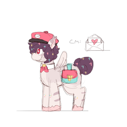 Size: 2000x2000 | Tagged: safe, artist:rigbythememe, oc, oc only, oc:dandyletters (rigbythememe), pegasus, pony, bag, colored sketch, hat, reference, reference sheet, saddle bag, simple background, sketch, solo, transparent background