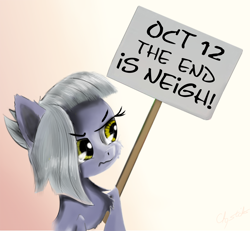 Size: 1850x1708 | Tagged: safe, artist:chopsticks, limestone pie, earth pony, pony, cheek fluff, chest fluff, ear fluff, end of ponies, exploitable meme, female, meme, sign, simple background, solo, the end is neigh