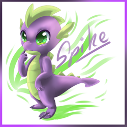 Size: 1000x1000 | Tagged: safe, artist:hylianguardians, spike, dragon, abstract background, colored pupils, cute, male, solo, spikabetes