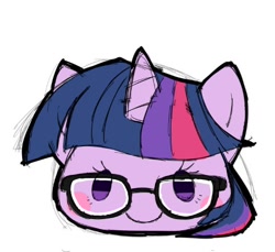 Size: 484x444 | Tagged: safe, artist:mococo, twilight sparkle, pony, blushing, bust, cute, glasses, head only, portrait, simple background, solo, twiabetes, white background