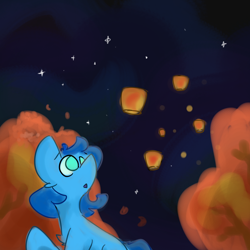 Size: 1000x1000 | Tagged: safe, artist:antimationyt, oc, pony, lantern, night, painting, solo