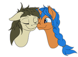 Size: 1500x1105 | Tagged: safe, artist:rubiont, derpibooru exclusive, oc, oc only, oc:eissen, oc:soulful radiance, pegasus, pony, unicorn, background removed, colored, eyes closed, head, lineart, male, nuzzles, stallion