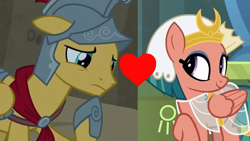 Size: 846x476 | Tagged: safe, derpibooru import, edit, edited screencap, screencap, flash magnus, somnambula, pegasus, pony, female, heart, hoof shoes, magnambula, male, shipping, shipping domino, straight