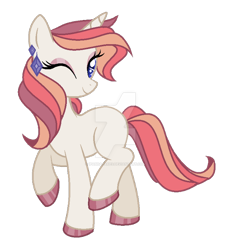 Size: 600x650 | Tagged: safe, artist:ipandacakes, oc, pony, unicorn, deviantart watermark, female, magical lesbian spawn, mare, obtrusive watermark, offspring, one eye closed, parent:rarity, parent:sunset shimmer, parents:sunsarity, simple background, solo, transparent background, watermark, wink
