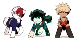 Size: 1280x683 | Tagged: safe, artist:maccoffee, pony, izuku midoriya, katsuki bakugou, my hero academia, ponified, shoto todoroki