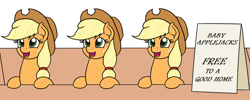 Size: 2243x899 | Tagged: safe, artist:mkogwheel edits, edit, applejack, earth pony, pony, applejack's hat, applejack's sign, baby, baby applejack, box, cardboard box, cowboy hat, cute, free, hat, jackabetes, meme, my little jackie, open mouth, pony in a box, sign