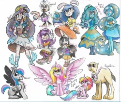Size: 1280x1073 | Tagged: safe, artist:angiepeggy2114, oc, oc:destrier, oc:evening light, alicorn, camel, human, pegasus, pony, alicorn oc, clothes, cuphead, deviantart watermark, dress, female, magic wand, male, mare, obtrusive watermark, sketch, sketch dump, sonic the hedgehog (series), stallion, star vs the forces of evil, steven universe, traditional art, undertale, watermark