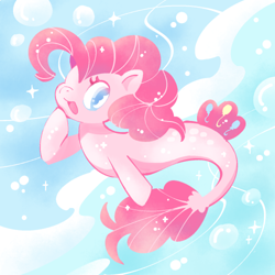 Size: 500x500 | Tagged: safe, artist:ymnsk, pinkie pie, seapony (g4), bubble, clothes, cute, diapinkes, female, open mouth, seaponified, seapony pinkie pie, solo, species swap, underwater