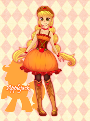 Size: 1538x2058 | Tagged: safe, artist:hosikawa, applejack, human, equestria girls, friendship through the ages, rainbow rocks, braided pigtails, clothes, country applejack, cute, dress, female, freckles, human coloration, humanized, jackabetes, solo