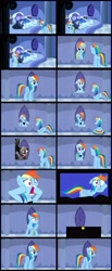 Size: 2872x6976 | Tagged: safe, artist:kayman13, derpibooru import, rainbow dash, pegasus, pony, comic:broken door, chest, comic, confused, disguise, hallucination, happy, mirror, rainbow dash's bedroom, roar, scared, screaming, sitting, spider-man, spider-man 3, standing, symbiote, venom, worried