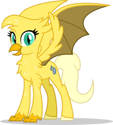 Size: 1280x1419 | Tagged: safe, artist:mlp-trailgrazer, oc, oc only, oc:gilded dash, dragon, griffon, hybrid, dragriff, female, simple background, smiling, solo, transparent background