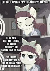 Size: 500x705 | Tagged: safe, edit, edited screencap, screencap, torque wrench, earth pony, pony, rainbow roadtrip, caption, desaturated, female, image macro, mare, solo, text