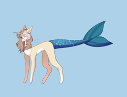 Size: 3250x2500 | Tagged: safe, artist:hyshyy, oc, oc:bubbles, unicorn, blue background, female, fish tail, glasses, mare, simple background, solo, tongue out