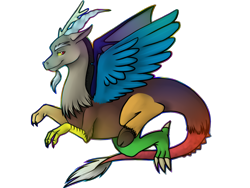 Size: 1600x1200 | Tagged: safe, artist:ninetail-fox, discord, draconequus, flying, lidded eyes, looking at you, male, profile, raised hoof, simple background, smiling, solo, spread wings, transparent background, underhoof, wings