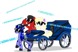 Size: 1280x857 | Tagged: safe, artist:mlp-trailgrazer, oc, oc only, oc:feather paint, oc:speedy tempo, oc:trail grazer, gazelle, pegasus, pony, cart, female, male, mare, simple background, stallion, sunglasses, transparent background