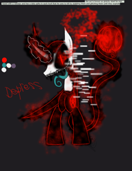 Size: 888x1150 | Tagged: safe, artist:didun850, oc, oc:steel wing, pony, unicorn, black sclera, corrupted, dark background, glitch art, glowing eyes, glowing horn, horn, male, possessed, shadow pony, sharp teeth, slit eyes, stallion, teeth, tongue out