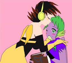 Size: 2500x2188 | Tagged: safe, spike, insect, equestria girls, book, forehead kiss, human spike, kissing, spikexwasp, wasp