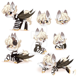 Size: 800x800 | Tagged: safe, artist:ipun, oc, oc:black parade, bat pony, pony, chibi, clothes, deviantart watermark, male, obtrusive watermark, solo, stallion, watermark