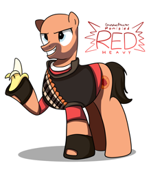 Size: 2200x2500 | Tagged: safe, artist:graytyphoon, derpibooru import, pony, banana, food, heavy weapons guy, ponified, solo, team fortress 2