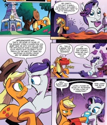 Size: 1887x2198 | Tagged: safe, artist:andypriceart, idw, applejack, rarity, earth pony, pony, unicorn, friends forever, spoiler:comic, spoiler:comicff8, carousel boutique, comic, duo, female, mare, nose to nose, official comic