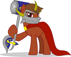 Size: 1280x1027 | Tagged: safe, artist:mlp-trailgrazer, oc, oc:headstrong, pony, cape, clothes, hammer, male, mask, simple background, solo, stallion, transparent background