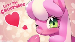 Size: 1280x720 | Tagged: dead source, safe, artist:aruurara, cheerilee, earth pony, pony, cheeribetes, cute, female, heart, looking at you, mare, one eye closed, wink