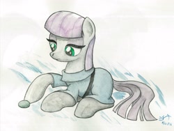 Size: 3840x2880 | Tagged: safe, alternate version, artist:michiito, boulder (pet), maud pie, earth pony, pony, solo, traditional art, watercolor painting