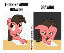 Size: 3780x3150 | Tagged: safe, artist:mrkat7214, oc, oc only, oc:ace play, earth pony, pony, facial hair, floppy ears, goatee, high res, male, meme, paper, pencil, ponified meme, solo, stallion, vector
