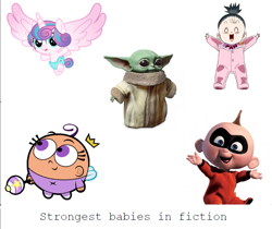 Size: 635x533 | Tagged: safe, princess flurry heart, babies, baby yoda, dragon ball super, jack-jack parr, poof, son pan, text, the fairly oddparents, the incredibles, the mandalorian