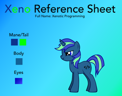 Size: 3320x2600 | Tagged: safe, artist:iraven4522, oc, oc only, oc:xenotic programming, pony, unicorn, gradient background, reference sheet, solo