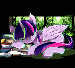 Size: 1600x1447 | Tagged: safe, artist:tyuubatu, twilight sparkle, twilight sparkle (alicorn), alicorn, pony, book, cute, eyes closed, female, mare, nap, solo, that pony sure does love books, twiabetes