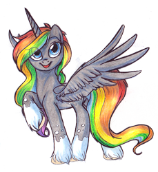 Size: 871x950 | Tagged: safe, artist:scarlettwarrior, oc, alicorn, pony, alicorn oc, multicolored hair, rainbow hair